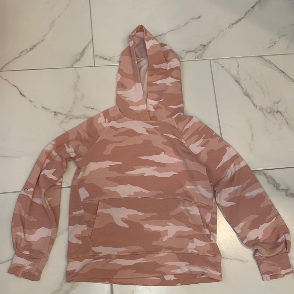 Athleta girl pink camo ultra soft hoodie in size 12
